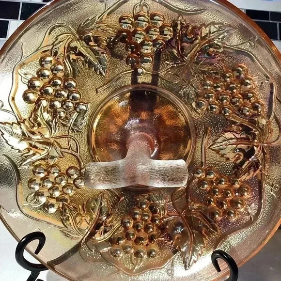 RARE FIND IMPERIAL Carnival Glass CENTER HANDLE SERVER Amber Glass  9” - Picture 2 of 12